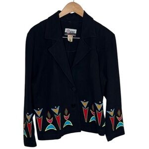 VTG Spirit Creations Black Colorful Abstract Jacket Women Size M